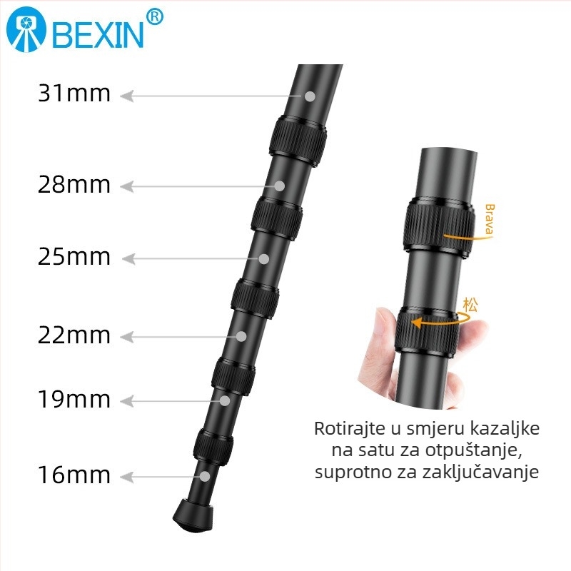 Monopod P306A od BEXIN, aluminijska legura, nosivost 6-10 kg