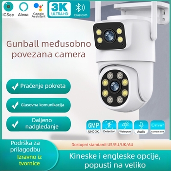 Kamera s dvostrukom lećom PTZ WiFi za unutarnju i vanjsku upotrebu – visoka razlučivost, 0.001 lx minimalno osvjetljenje, SNR >44 dB, napajanje 12V, kompenzacija pozadinskog osvjetljenja, alarmna funkcija