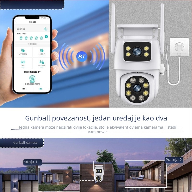 Kamera s dvostrukom lećom PTZ WiFi za unutarnju i vanjsku upotrebu – visoka razlučivost, 0.001 lx minimalno osvjetljenje, SNR >44 dB, napajanje 12V, kompenzacija pozadinskog osvjetljenja, alarmna funkcija