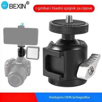 BEXIN mini hladna cipka gimbal s kugličnom glavom od aluminija za DSLR kamere i dodatke, 360° horizontalno/vertikalno okretanje, težina 0,098 kg