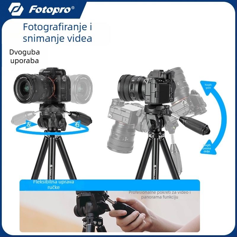 Fotopro Fy683+ Stativ za mobitel s 3D gimbalom za bez ogledala kamere, prijenosan i lagan
