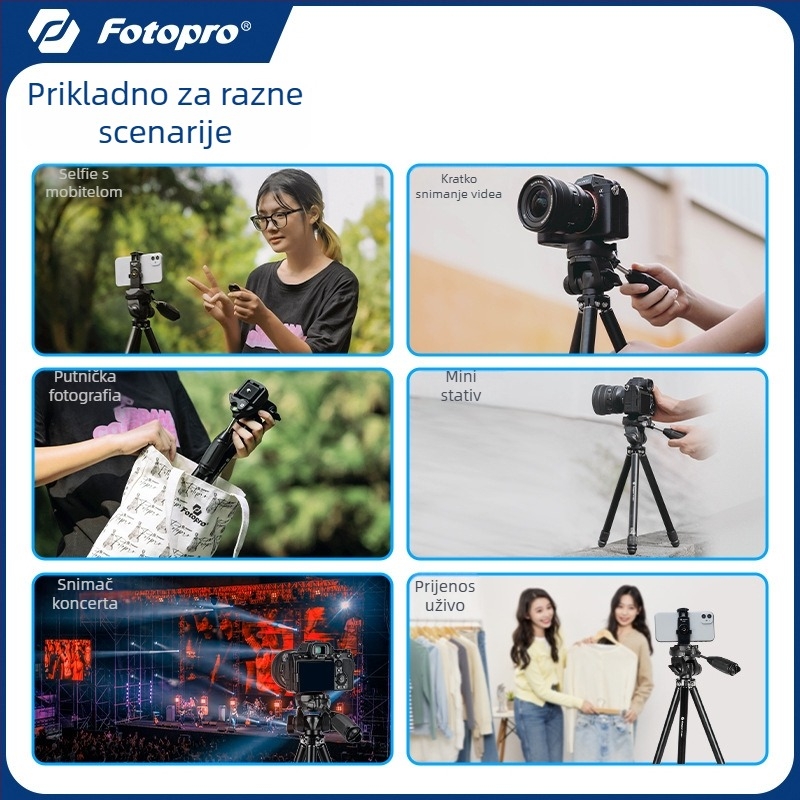 Fotopro Fy683+ Stativ za mobitel s 3D gimbalom za bez ogledala kamere, prijenosan i lagan