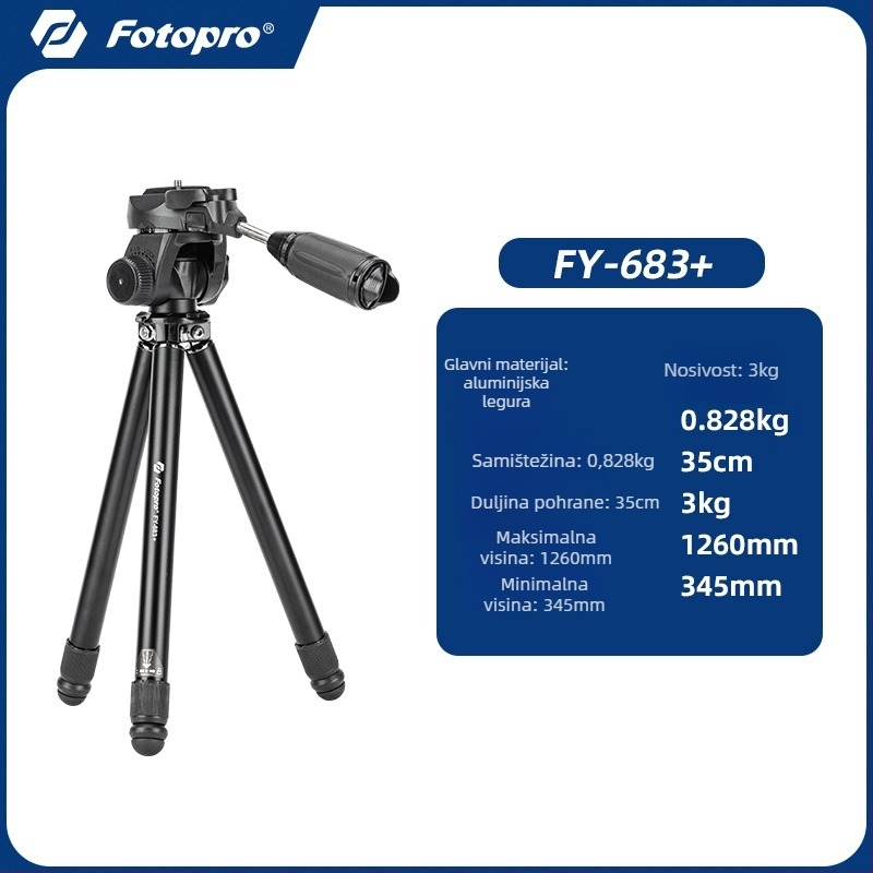 Fotopro Fy683+ Stativ za mobitel s 3D gimbalom za bez ogledala kamere, prijenosan i lagan