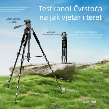 NP-910A Kamera-stativ s 3D gimball glavom, aluminijska legura, 5 sekcija, nosivost 11–15 kg