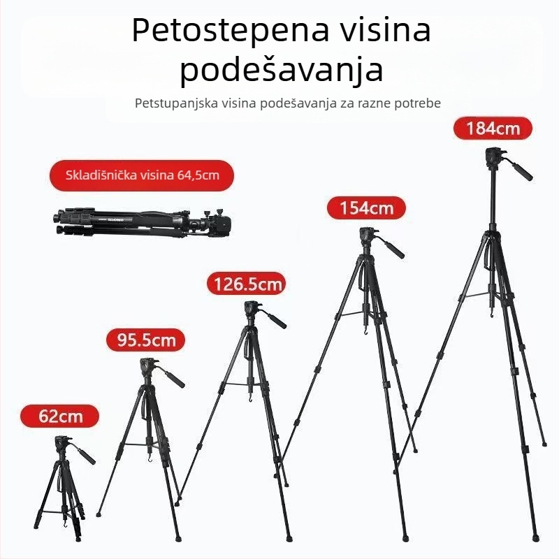 TP50HZ foto-stativ s hidrauličkim tlomljenjem, 3D pan-tilt glavom, prijenosno za vanjsku upotrebu; kompatibilan sa Sony/Canon bez zrcalne kamere; aluminijska legura; 4 sekcije; nosivost 2–5 kg; pločica brzog oslobađanja.