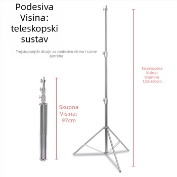 Morning sea stativ za svjetlo s plinskim pogonom od nehrđajućeg čelika, 3 sekcije, 3D gimbal, nosivost >20 kg, profesionalna razina