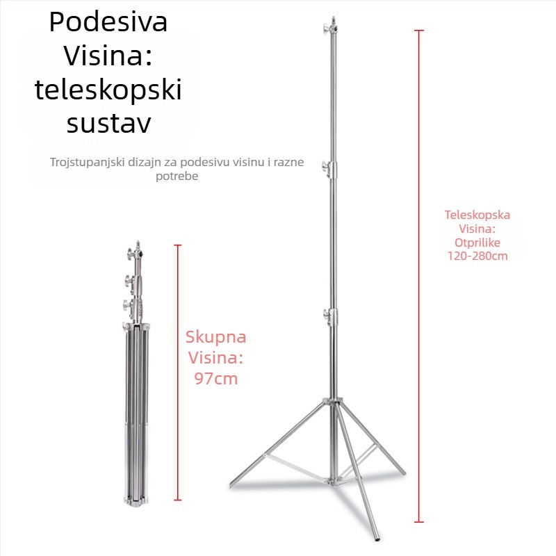 Morning sea stativ za svjetlo s plinskim pogonom od nehrđajućeg čelika, 3 sekcije, 3D gimbal, nosivost >20 kg, profesionalna razina
