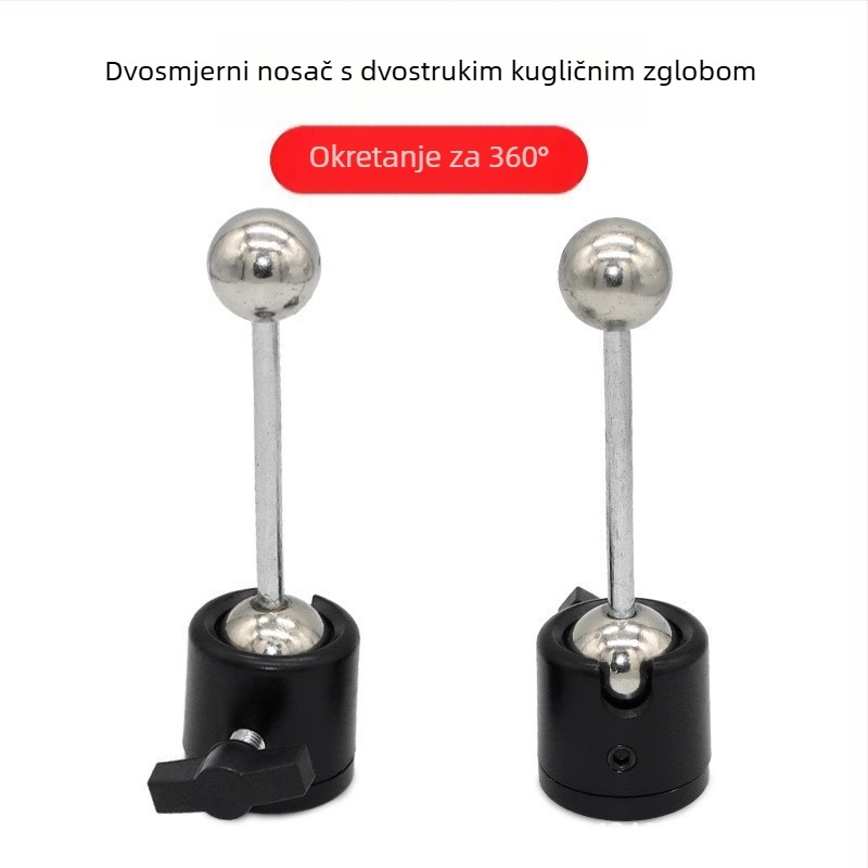 Metalni stativ za mobitel s dvostrukom kugličnom glavom, univerzalni gimbal, 360° pan/tilt, 1/4" navoj, za prijenos uživo