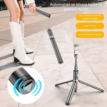 DP08 Selfie štap tripod s aluminijskim tijelom, Bluetooth daljinski upravljač, stabilizacija slike, proširiv, prenosan za prijenos uživo