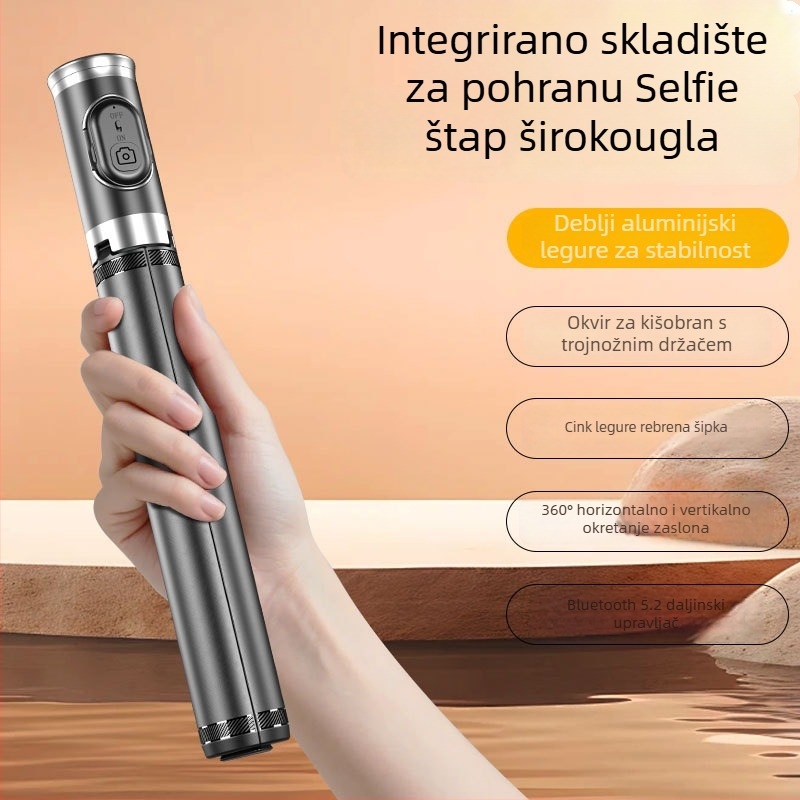 DP08 Selfie štap tripod s aluminijskim tijelom, Bluetooth daljinski upravljač, stabilizacija slike, proširiv, prenosan za prijenos uživo