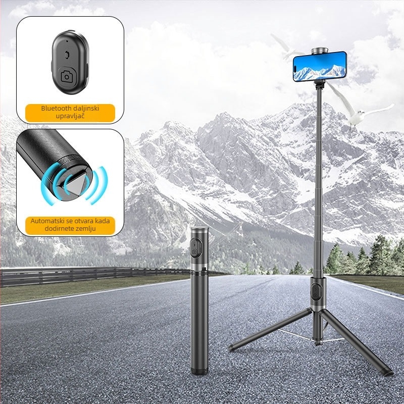 DP08 Selfie štap tripod s aluminijskim tijelom, Bluetooth daljinski upravljač, stabilizacija slike, proširiv, prenosan za prijenos uživo