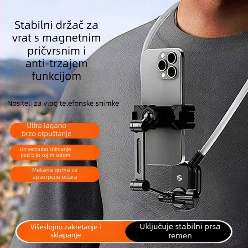 Držač za telefon oko vrata za snimanje iz prvog lica na prsima, silikon, bežično punjenje