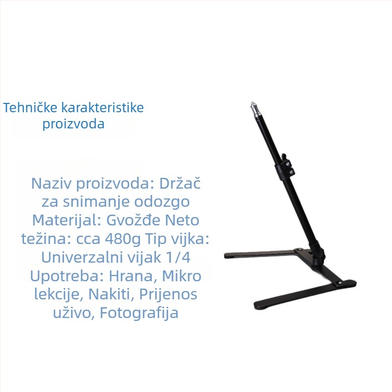 Stolni držač za pametni telefon za live streaming i nadzornu fotografiju nakita, metal, nosivost 1 kg, visina 28–45 cm, promjer cijevi 16–19 mm, 2 sekcije