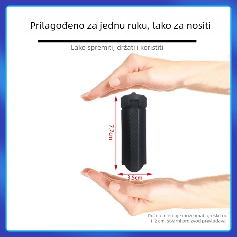 Stolni stativ od karbonskih vlakana za DSLR i pametni telefon – radna visina 35 cm, promjer cijevi 25 mm, jednosekcionar, sklopiva visina 75 cm