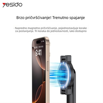 Yesido magnetski selfie štapić za telefon s aluminijskim stativom, Bluetooth daljinski upravljač, stabilizacija slike, materijal: ABS + aluminijska zlitina + magnet N52