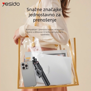 Yesido magnetski selfie štapić za telefon s aluminijskim stativom, Bluetooth daljinski upravljač, stabilizacija slike, materijal: ABS + aluminijska zlitina + magnet N52