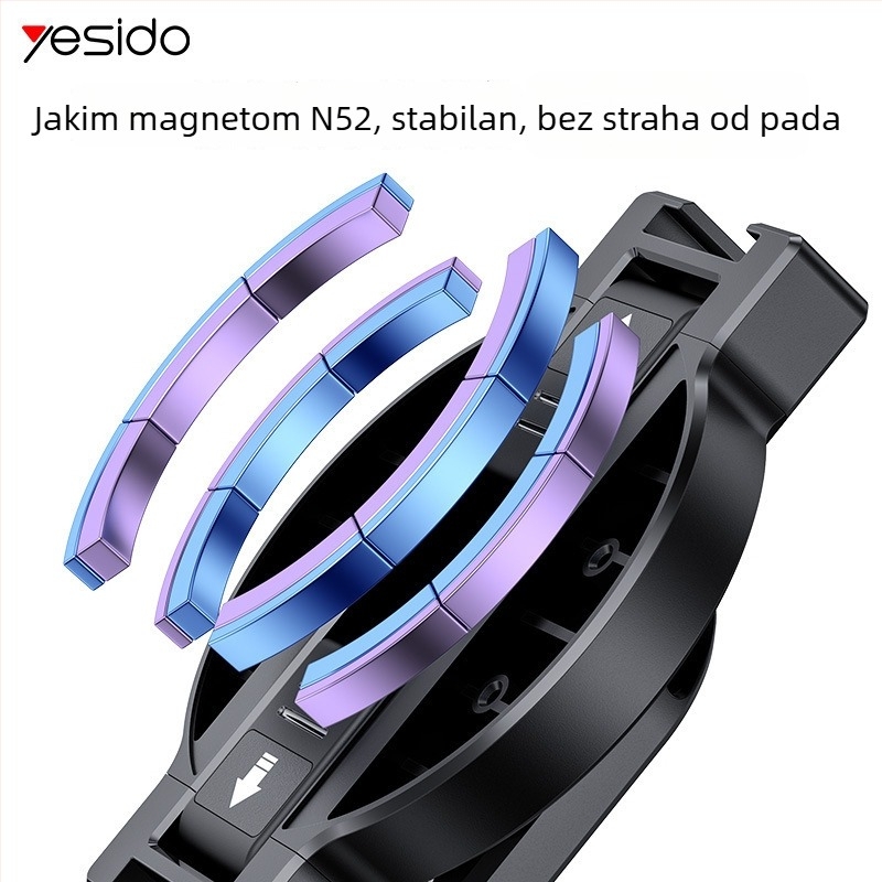Yesido magnetski selfie štapić za telefon s aluminijskim stativom, Bluetooth daljinski upravljač, stabilizacija slike, materijal: ABS + aluminijska zlitina + magnet N52