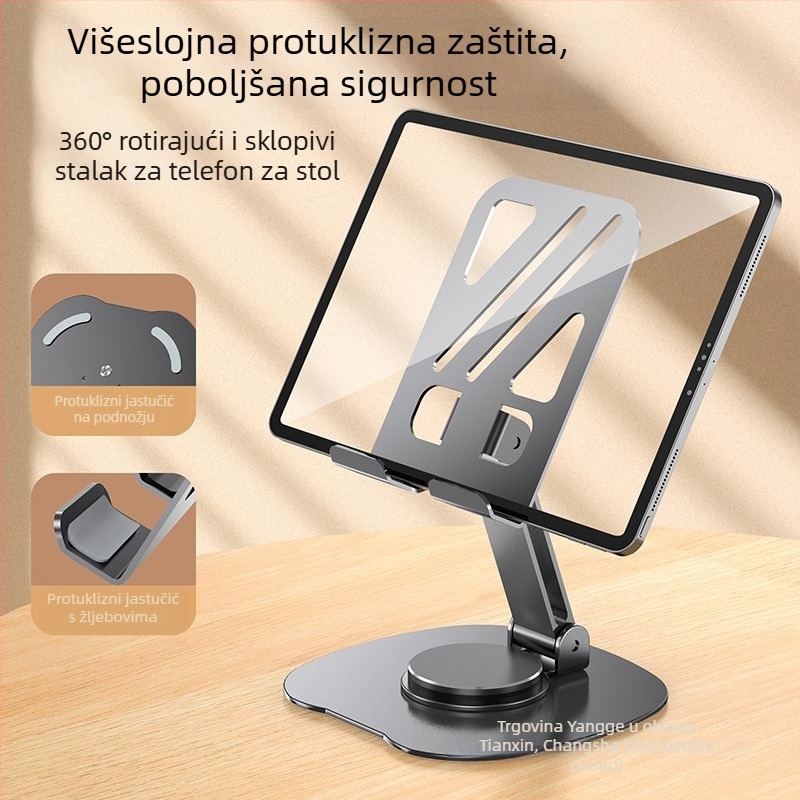 Stolni metalni držač za telefon s rotacijom od 360°, sklapanje, stabilno snimanje