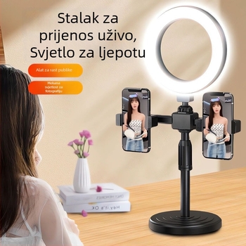 Stolni stalak za dva telefona s osvjetljenjem za ljepotu za livestream i snimanje videa