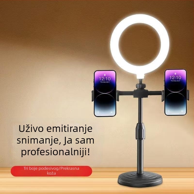 Stolni stalak za dva telefona s osvjetljenjem za ljepotu za livestream i snimanje videa