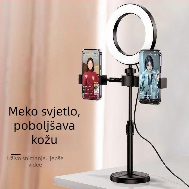 Stolni stalak za dva telefona s osvjetljenjem za ljepotu za livestream i snimanje videa