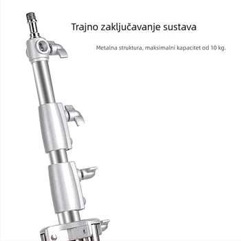 Stojak za fotografijski background od nehrđajućeg čelika, 3-sekcijski teleskopski, podesiva visina 100–280 cm, nosivost 8 kg.