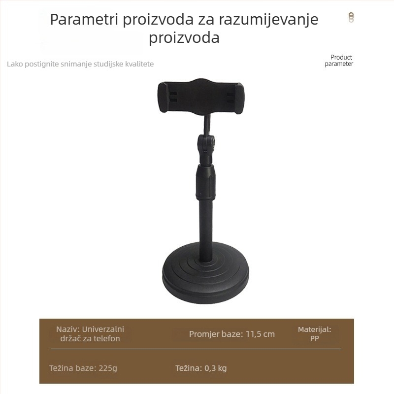 Stolni držač za telefon s 360° rotirajućom bazom i podesivom visinom za selfie i prijenos uživo