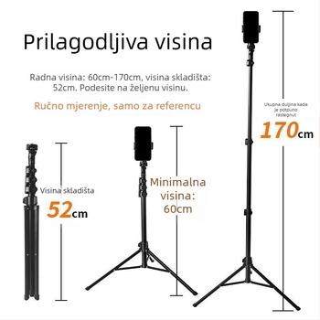 Prijenosni aluminijski stativ za live streaming i snimanje videa, višenamjenski, bez daljinskog upravljača i Bluetootha