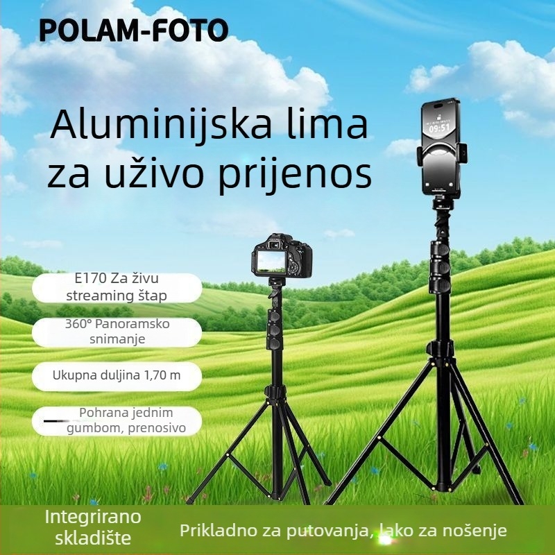 Prijenosni aluminijski stativ za live streaming i snimanje videa, višenamjenski, bez daljinskog upravljača i Bluetootha