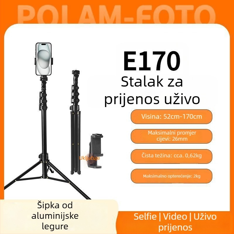Prijenosni aluminijski stativ za live streaming i snimanje videa, višenamjenski, bez daljinskog upravljača i Bluetootha