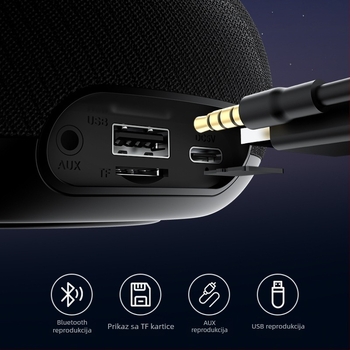 Bluetooth zvučnik s 3D surround zvukom, prijenosni za vani, hands-free pozivi, 5W, BT 5.3, ugrađena baterija 2000–4000 mAh