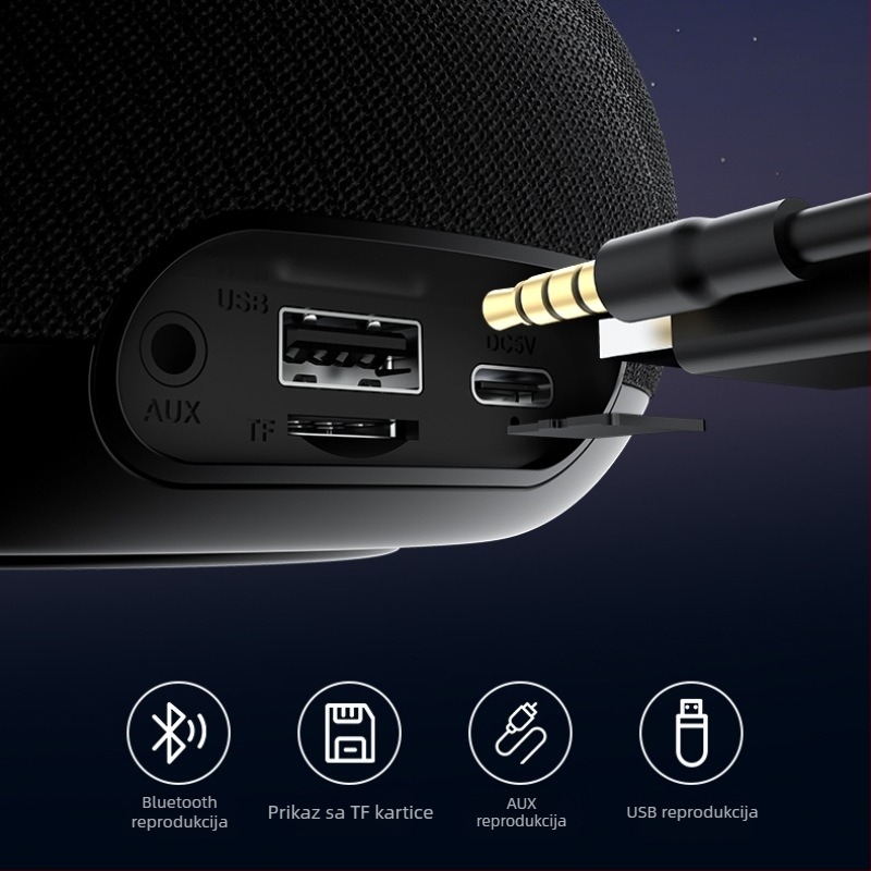 Bluetooth zvučnik s 3D surround zvukom, prijenosni za vani, hands-free pozivi, 5W, BT 5.3, ugrađena baterija 2000–4000 mAh