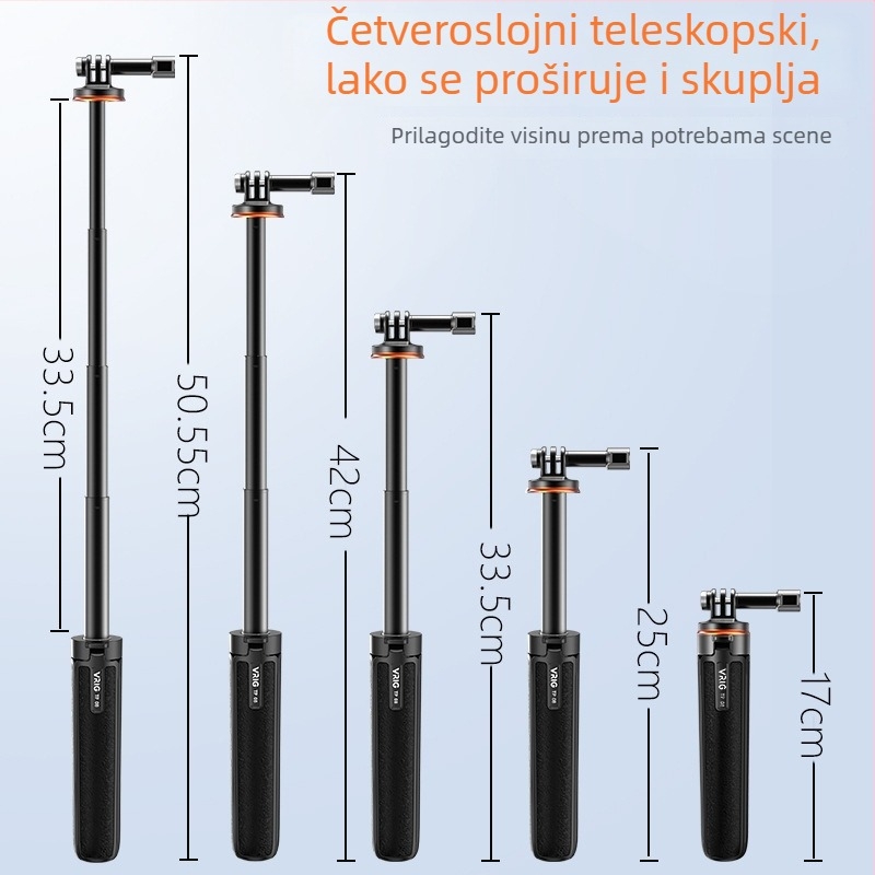 TP-08 stativ za akcijsku kameru – aluminijska legura, 4 segmenta, nosivost do 2 kg, kompatibilan sa Shadow Stone 360 i GoPro