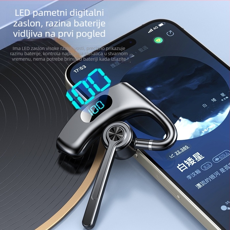V600 Bluetooth slušalica s kukom za uho, jednostruka, nije u uho, digitalni zaslon, za sport, posao i automobil