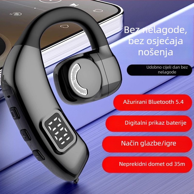 Bluetooth slušalica otvorenog uha, mono, bežična, za vožnju autom, Bluetooth 5.4, domet 10 m, trajanje baterije 8+ sati, digitalni zaslon