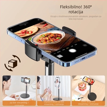 Stolni držač za telefon, teleskopijski, aluminijska legura + ABS, univerzalno za mobilne telefone, prilagodljivo