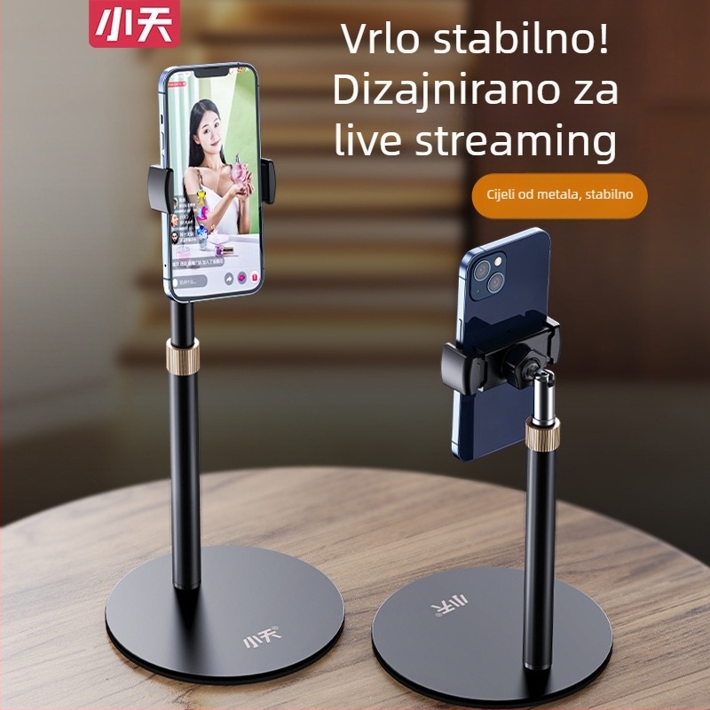 Stolni držač za telefon, teleskopijski, aluminijska legura + ABS, univerzalno za mobilne telefone, prilagodljivo