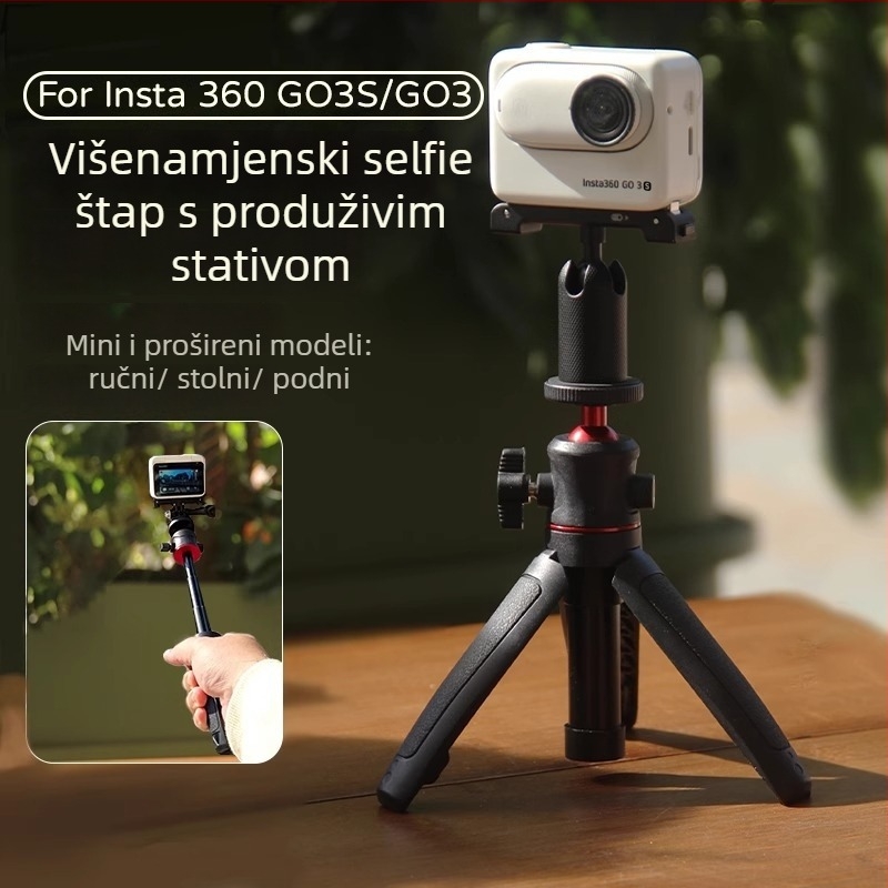 Stativ za Insta360 GO3S/GO3 – ručni selfie štap s stativom, 3-sekcijski, ABS/aluminijska legura, nosivost do 2 kg, stabilno snimanje