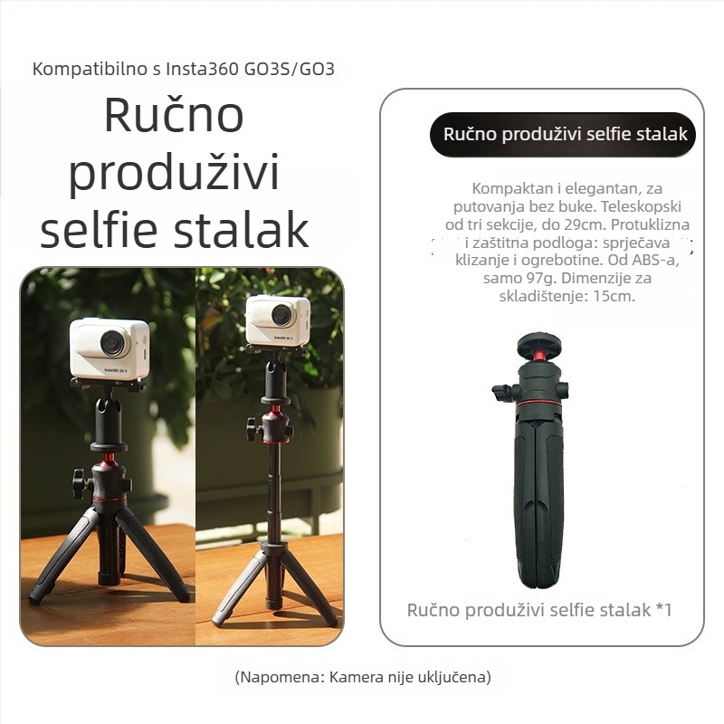 Stativ za Insta360 GO3S/GO3 – ručni selfie štap s stativom, 3-sekcijski, ABS/aluminijska legura, nosivost do 2 kg, stabilno snimanje