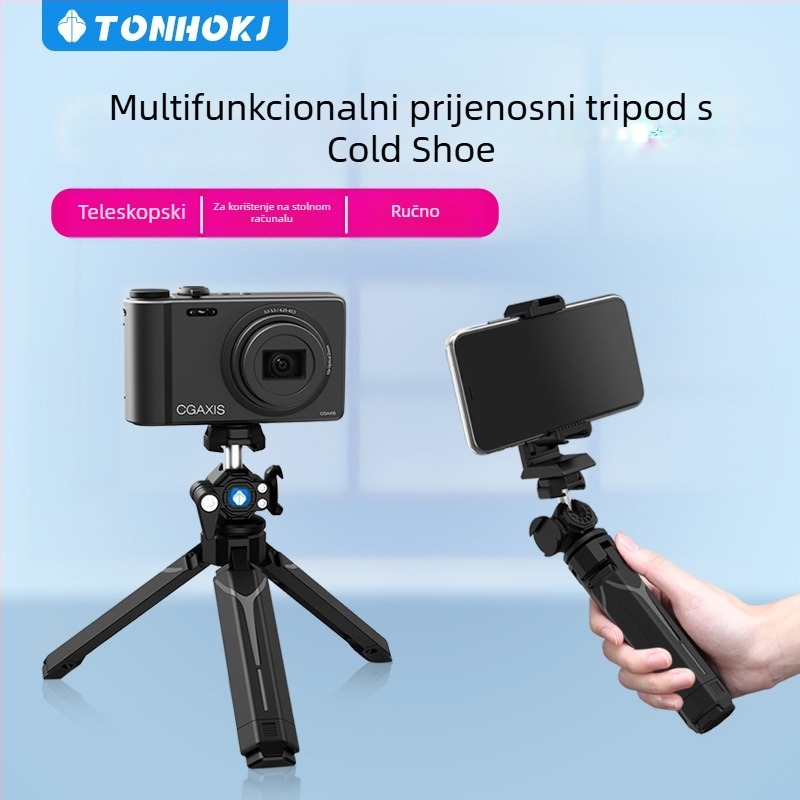 Stativ za vlog s dvostrukim cold shoe mounts, prijenosno stolno proširenje za DSLR/mirrorless kamera • Materijal: Najlon • Nosivost: 3 kg • Kategorija: Tripod/PTZ