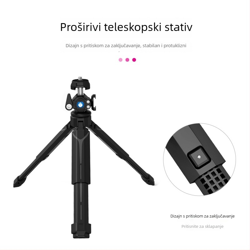 Stativ za vlog s dvostrukim cold shoe mounts, prijenosno stolno proširenje za DSLR/mirrorless kamera • Materijal: Najlon • Nosivost: 3 kg • Kategorija: Tripod/PTZ