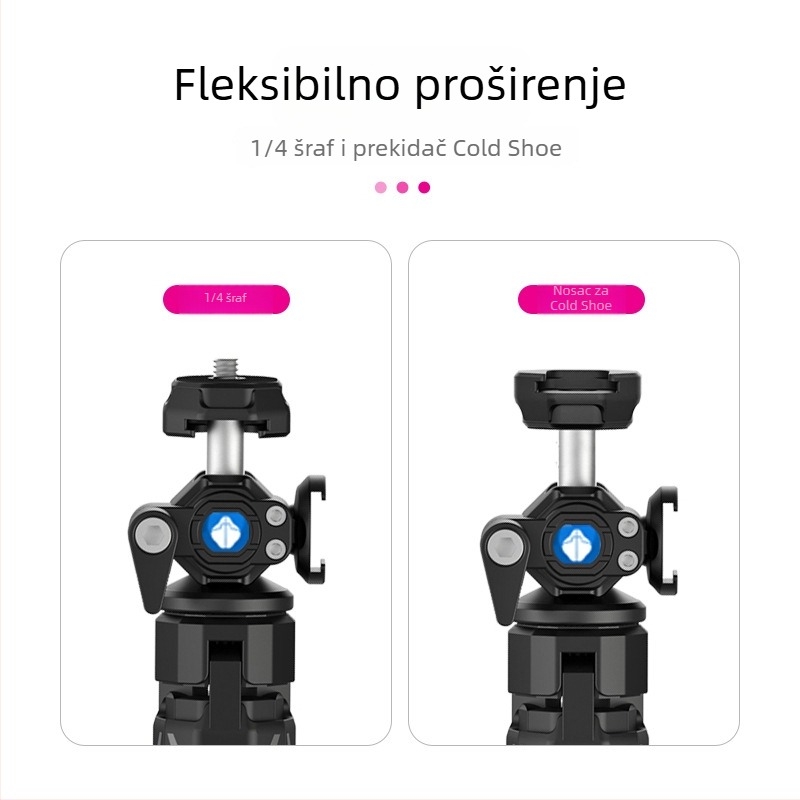 Stativ za vlog s dvostrukim cold shoe mounts, prijenosno stolno proširenje za DSLR/mirrorless kamera • Materijal: Najlon • Nosivost: 3 kg • Kategorija: Tripod/PTZ