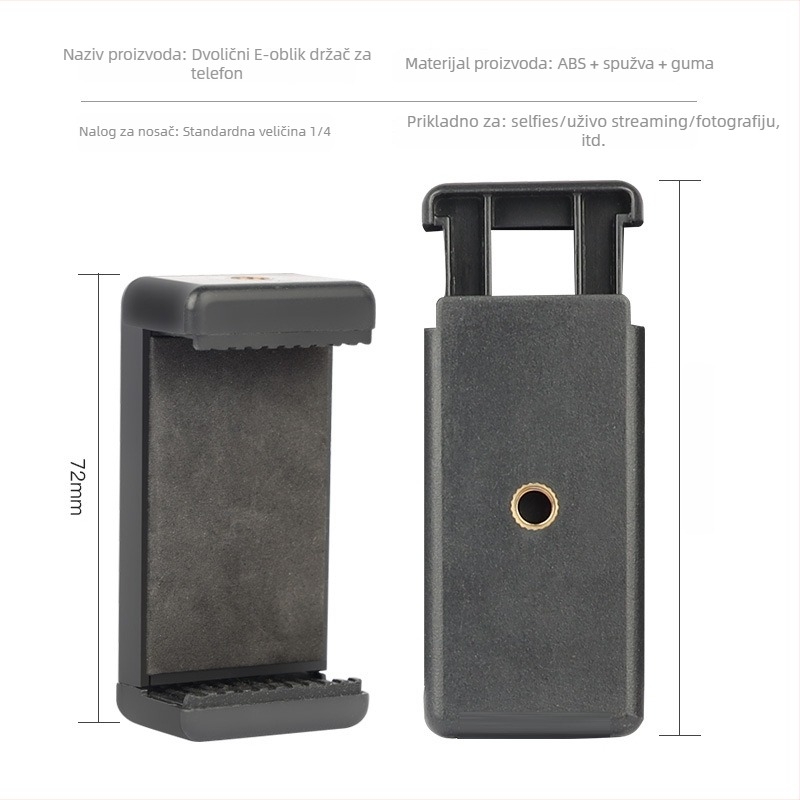 Univerzalni držač za mobitel s adapterom za pan/tilt stativ, plastični materijal, u paketu odvojeni klip