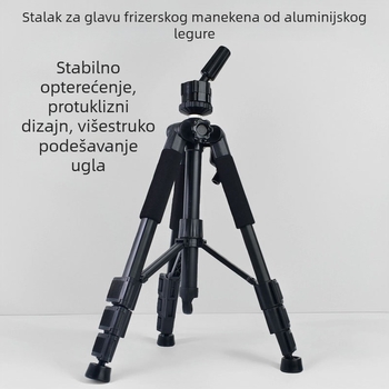 Trostruki stalak za lutku za perike, aluminijska legura, 4 odjeljka, plastični pan/tilt, nosivost 2–5 kg