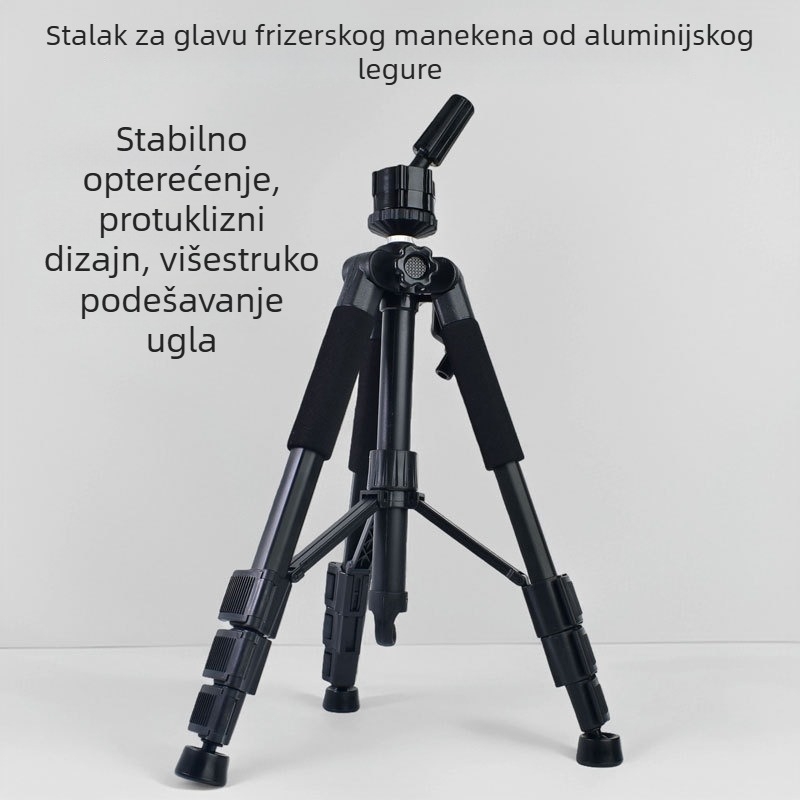 Trostruki stalak za lutku za perike, aluminijska legura, 4 odjeljka, plastični pan/tilt, nosivost 2–5 kg