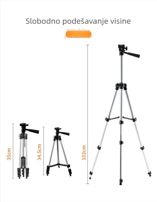 H3110 Aluminijski stativ za DSLR s nosačem za telefon, 3 sekcije, težina 1.0 kg, nosivost do 2 kg