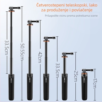 Selfie stativ za GoPro – lagani, aluminijska legura + ABS, 4 sekcije, 150 g