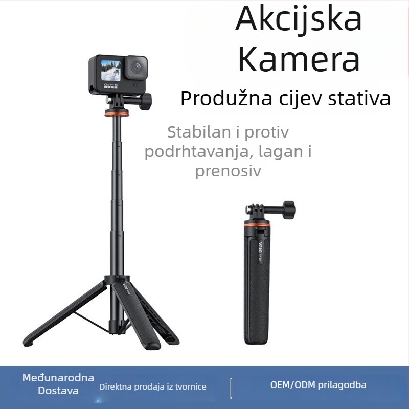Selfie stativ za GoPro – lagani, aluminijska legura + ABS, 4 sekcije, 150 g