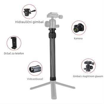 Monopod stabilizator s produženom srednjom osi za fotoaparat i pametni telefon — karbonska vlakna, univerzalno, prilagodljivo