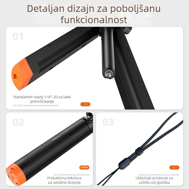 Buoyancy Tripod Selfie Stick – TELESIN, Univerzalna kompatibilnost, Materijal: Plast + aluminijska legura